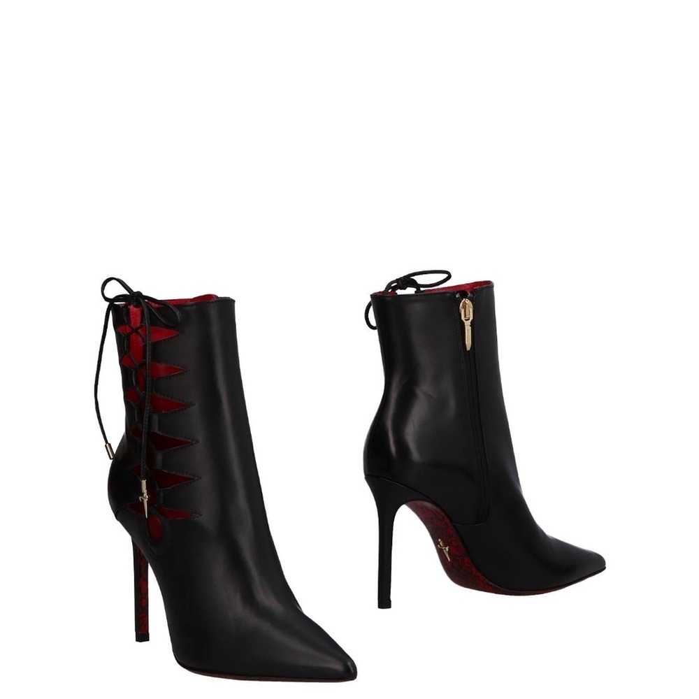 Black High-Heel Lace-Up Ankle Boots